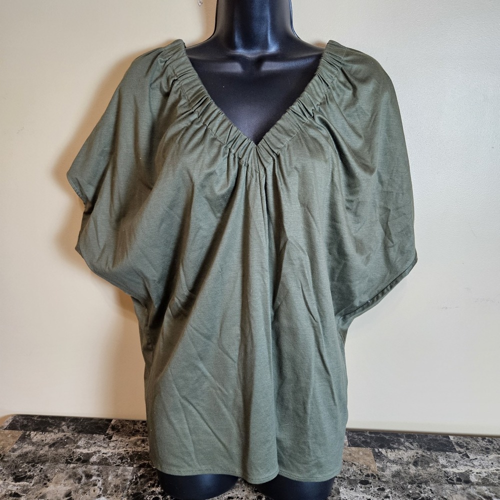 Zero + Maria Cornejo Olive Green V-Neck Tunic Top